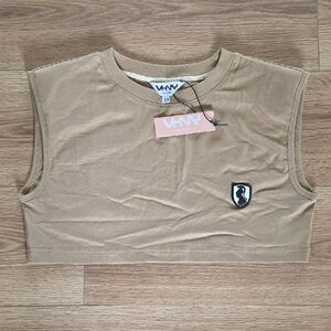 VHNY Tan Cropped Tee with Shoulder Pads, *NWT*, Size Extra Small
